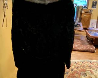 #200 coat Black curly lamp coat with mink collar Size 8 $30.00