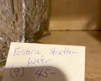 #192 crystal Fostoria Statton Water glasses (9) $45.00