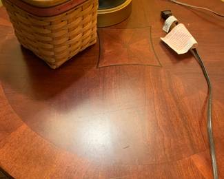 #7 Round inlay end table with shelf 28x24 $175.00