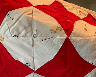 #86 Hand-quilted golf themed Squares - 80x68 $50.00
