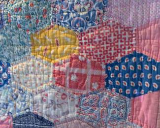 #79 Hexagon Scrappy Hand-quilted Quilt - 78x56 $60.00