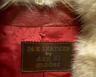 #203 coat Rutenburgs Red leather coat with fur collar size 8 $40.00