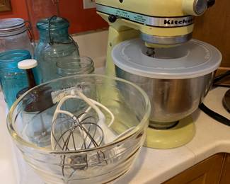 #49 Kitchenaid Mixer - 5 qt w/2 bowls, one stainless, one glass w/3 attachments $75.00