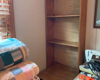 #69 Wood School Desk w/knee-hole w/separate bookcase 11x18x26 (bookcase 50" Tall) $75.00