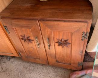 #148 Wood Bedside Table w/2 doors & Shelf w/engraved Star on Front - 24x19x25.5 $75.00
