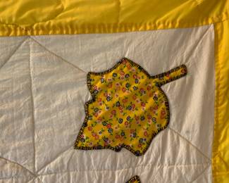 #83 Yellow Leaf Applique w/blanket Stitch set in Blocks - Hand-Quilted - 98x64 $75.00