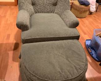 #19 Sam Moore by Lazyboy chair green loose back cushion club chair with ottman $120.00