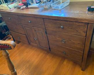 #102 Oak Dresser with 7 drawers and 2 doors - as is finish 68x19x36 $125.00