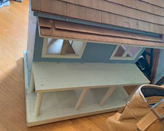 #56 Wood Doll House Frame on Wheels w/living Room Set - 30x22x31 w/removable roof $100.00