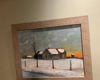 #54 Original Oil of A Cabin in the Snow - 1990 - by Sam Yearby -24x20 $150.00