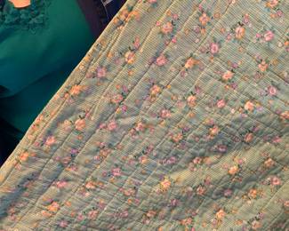 #81 Butterfly /applique (raw edge) hand-quilted Quilt - some stains/fading - butterfly Centers some stitching loose - 66x84 $45.00