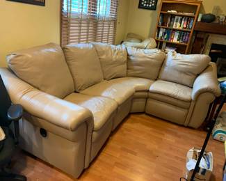 #1 lazyboy tan leather sectional with 2 recliners ends in 3 pieces 102x82 $250.00