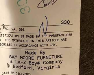 #19 Sam Moore by Lazyboy chair green loose back cushion club chair with ottman $120.00