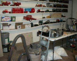 step stool, model cars, trucks, tractors, shop vac
