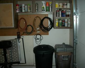 spray paint, garbage cans, extension cords