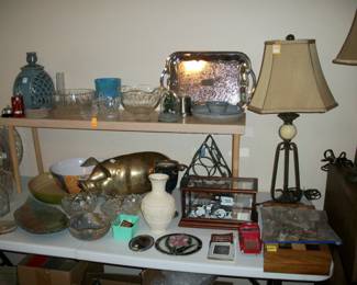 lamps, decor items, pewter chess set, collector cars