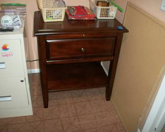 night table, file cabinet, marine corp flags