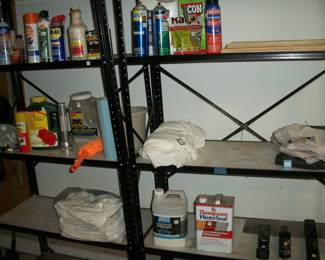 storage shelves, paint supplies, etc.