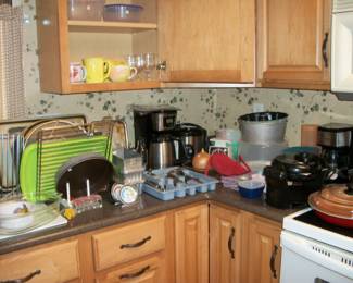 silverware, coffeepot, pans, kitchenware