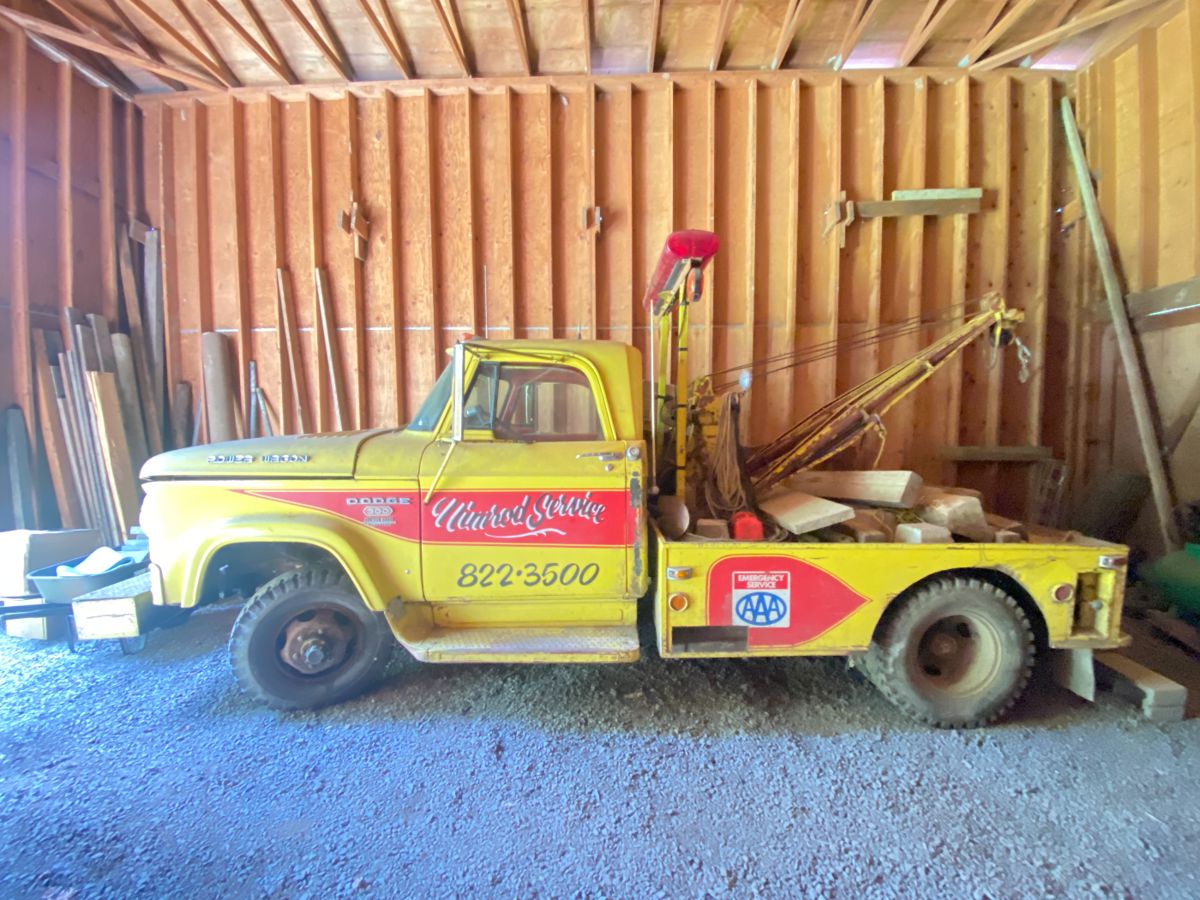 1966 Dodge 300
318 V8 we think
4x4
Manual transmission 
Dual tires on rear axle
From Nimrod, Oregon 
Engine turns over.  Truck was stored inside,  but not used in recent years.  
Mileage not known