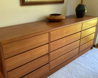 12-drawer Danish Modern Teak Low-Boy Dresser