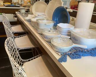 Bertoia Counter Stools (3) and Lots of vintage Corningware!