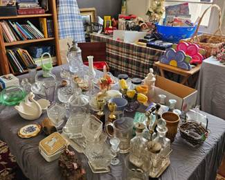 Servingeare, toys, small shelf sets, and a huge collection of basket shaped collectibles...