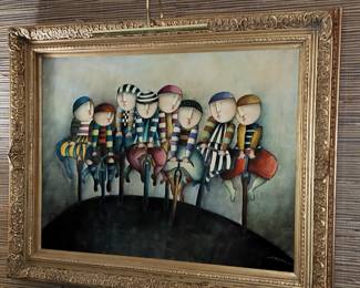 Cycling  children oil painting by Joyce Roybal 