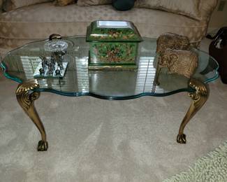 LaBarge heavy brass and glass coffee table