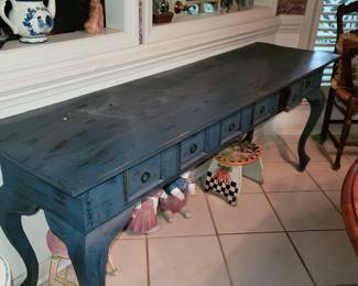 Distressed blue sofa table
