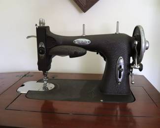 Vintage White Rotary Sewing Machine in Cabinet