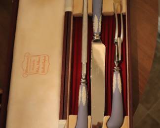 Vintage Wedgwood Blue Solid Jasper Ware 3-piece Carving Set W/box