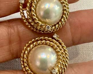 14K Mabe Pearl and Diamond Earrings