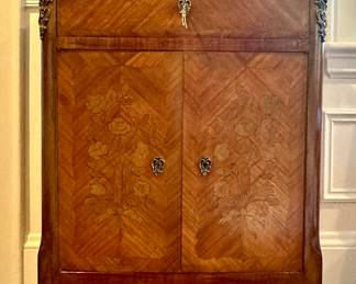 Antique Little Commode in Veneered Wood & Marquetry-Marble Top