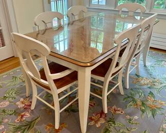 Made in Canada Kitchen Table with Glass Top, 2 Leaves & 6 Chairs