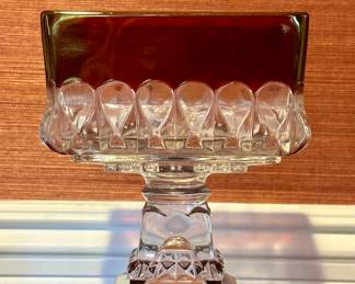 Vintage Cranberry & Clear Glass Candy Dish, Westmoreland