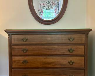 Antique Henry F. Miller Furniture Company Dresser & Oval Walnut Mirror