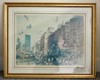 "Boston Marathon One Mile to Go" Lithograph, Signed Carolyn Anderson 191/500