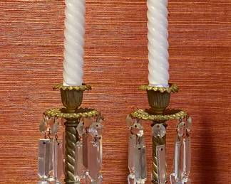 Brass & Crystal Candlesticks with Seashell Base