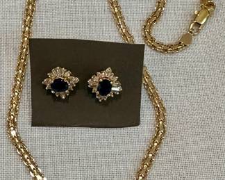 14K Diamond & Sapphire Earrings & Necklace