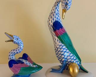 Herend Honking Goose (left) & Herend Goose with Golden Egg (right)