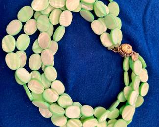 Green Necklace with Sterling Silver Clasp & Gemstone