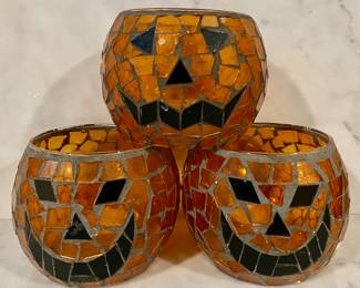 (3) Mosaic Jack O' Lantern Tea Lights 