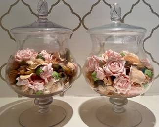 (2) Apothecary Jars with Faux Flowers