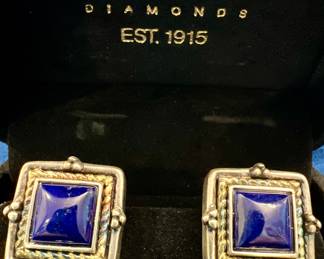 18K Gold, Sterling & Lapis Earrings