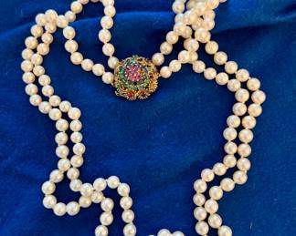 Double Strand Pearls with 14K Clasp & Gemstones
