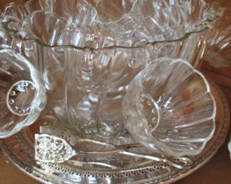 Glass Punch Bowl & Cups