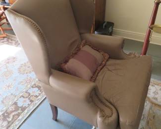 Beige Leather Wingback Chair