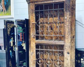 Asian Screen and Old World Wood and Metal Armoire Orlando Estate Auction