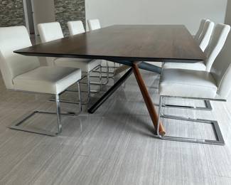Bross Dinning Table and Leather Chairs 